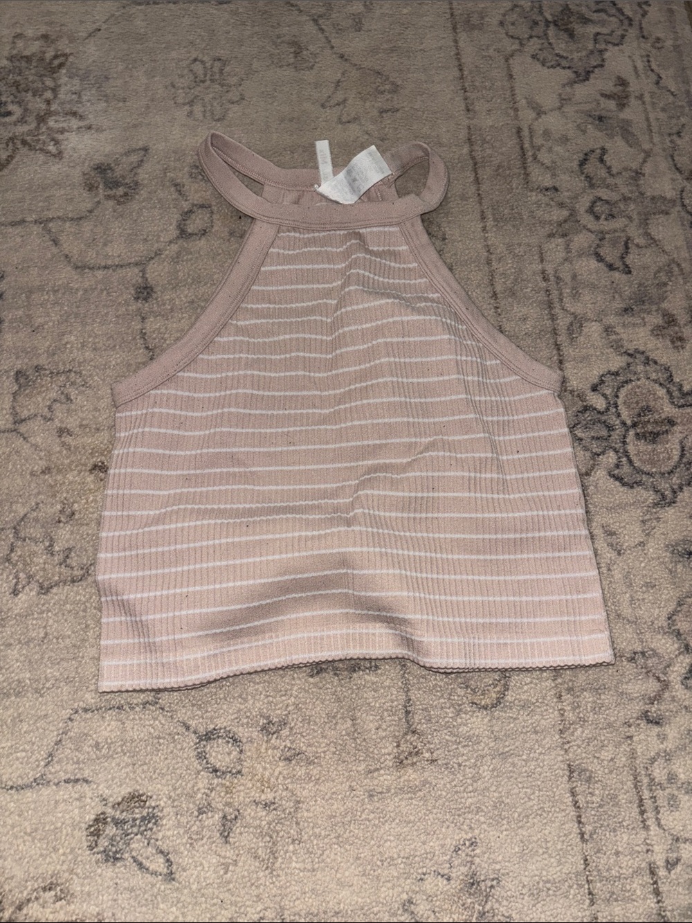 New Mix Ribbed Halter Crop Top - Blush with White Stripes